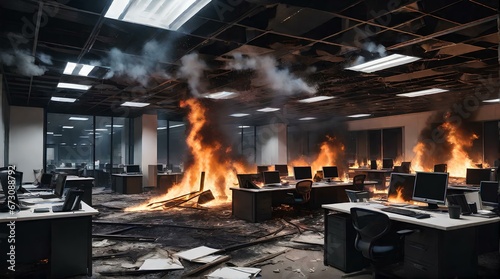 ビジネスオフィスで火災が発生、ビル火災｜A fire breaks out in a business office. building fire. Generative AI