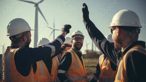 Engineer business success at wind turbines, green energy and innovation.