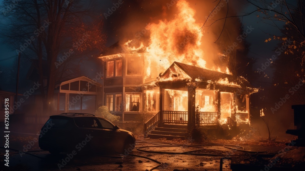 Burned house, AI generated Image