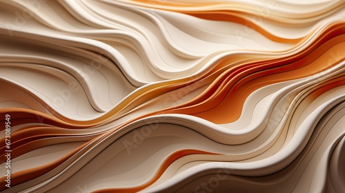 Fond abstrait et artistique d'un motif de vagues blanches, crèmes et orangées. Abstract, artistic background of a pattern of white, cream and orange waves.