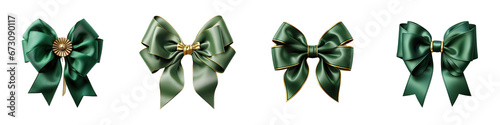 Papier peint green ribbon bow with gold  Hyperrealistic Highly Detailed Isolated On Transpare