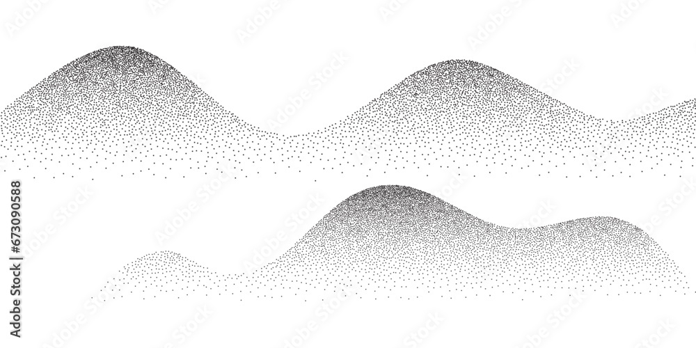 Wave grain pattern background. Abstract dot stipple lines, black noise dotes, sand texture, grainy effect, vector illustration isolated on white background - obrazy, fototapety, plakaty 