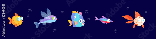 Tropical fish characters set, aquarium or wild underwater cute baby marine animals © backup_studio