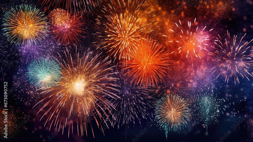 Beautiful fireworks backdrop at night. For New Year's decorations Beautiful fireworks backdrop at night. For New Year's decorations