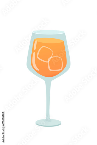 Glass of negroni cocktail with ice vector illustration. Cartoon summer alcohol orange drink isolated on white background. Celebration with toasts and cheering. Party time. Beverage menu concept