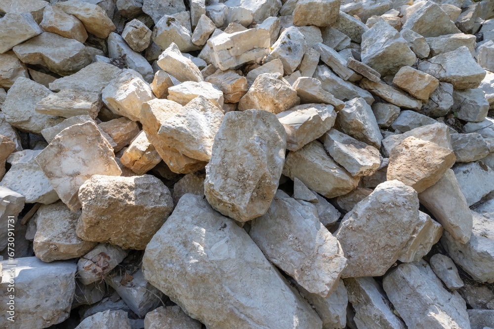 View over a pile of brown-yellow natural stones