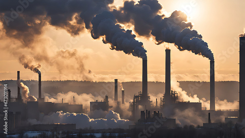 smoke from the chimney of machinery of factories polluting the air  © Quality AI