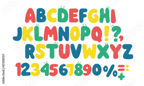 Vector font and alphabet. display kids font, Abc, english letters and numbers.