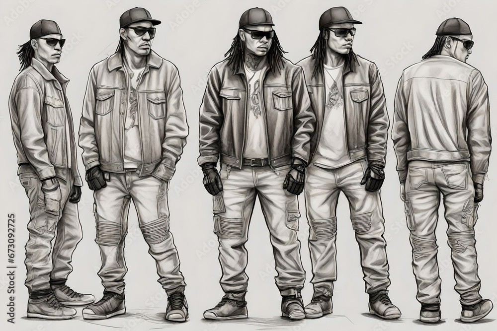 A pencil sketch style drawing of a young man motorcycle gang member A pencil sketch style drawing of a young man motorcycle gang member