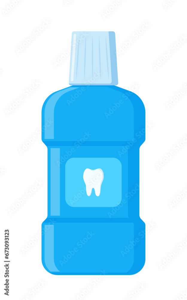 Mouthwash, mint liquid for rinsing mouth. Oral care equipment. Hygiene product. Vector illustration. Mouthwash, mint liquid for rinsing mouth. Oral care equipment. Hygiene product. Vector illustration.