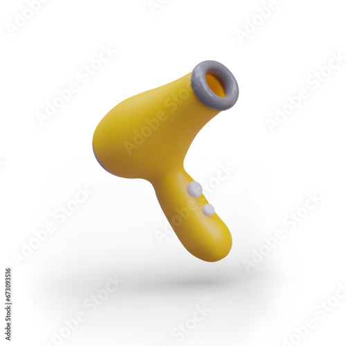 Hair dryer isolated on white background. Ionic hairdryer concept. Domestic small appliance. Home beauty care styling product. Vector illustration in 3d realistic style in yellow colors