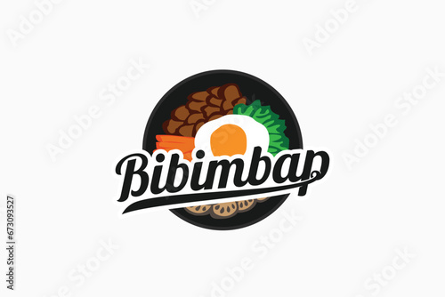 bibimbap logo with a combination of bibimbap and beautiful lettering. bibimbap vector for restaurant, cafe, korean food, etc.