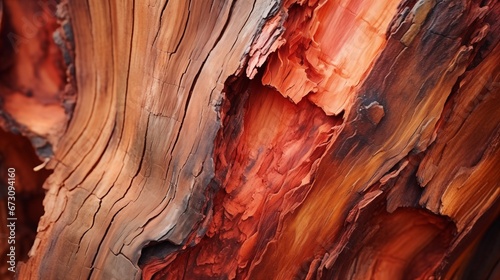 Macro shot of peeling bark on a giant sequoia tree trunk photo