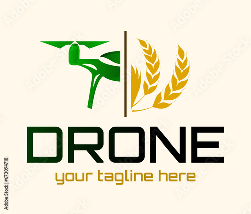Drones for Agriculture logo. The future of Farming and Agriculture concept. Helicopter Irrigation.