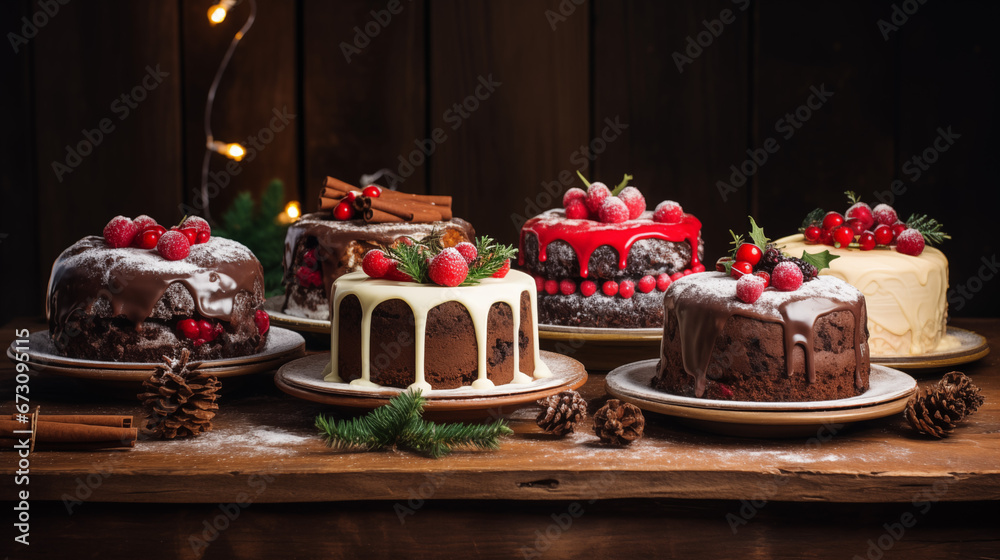 christmas cake with chocolate and icing