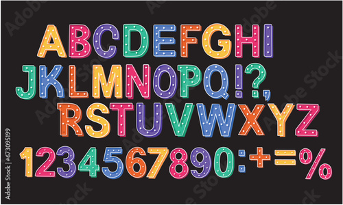 Vector font and alphabet. display kids font, Abc, english letters and numbers.