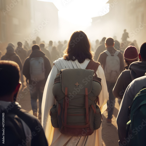 Jesus with migrants photo