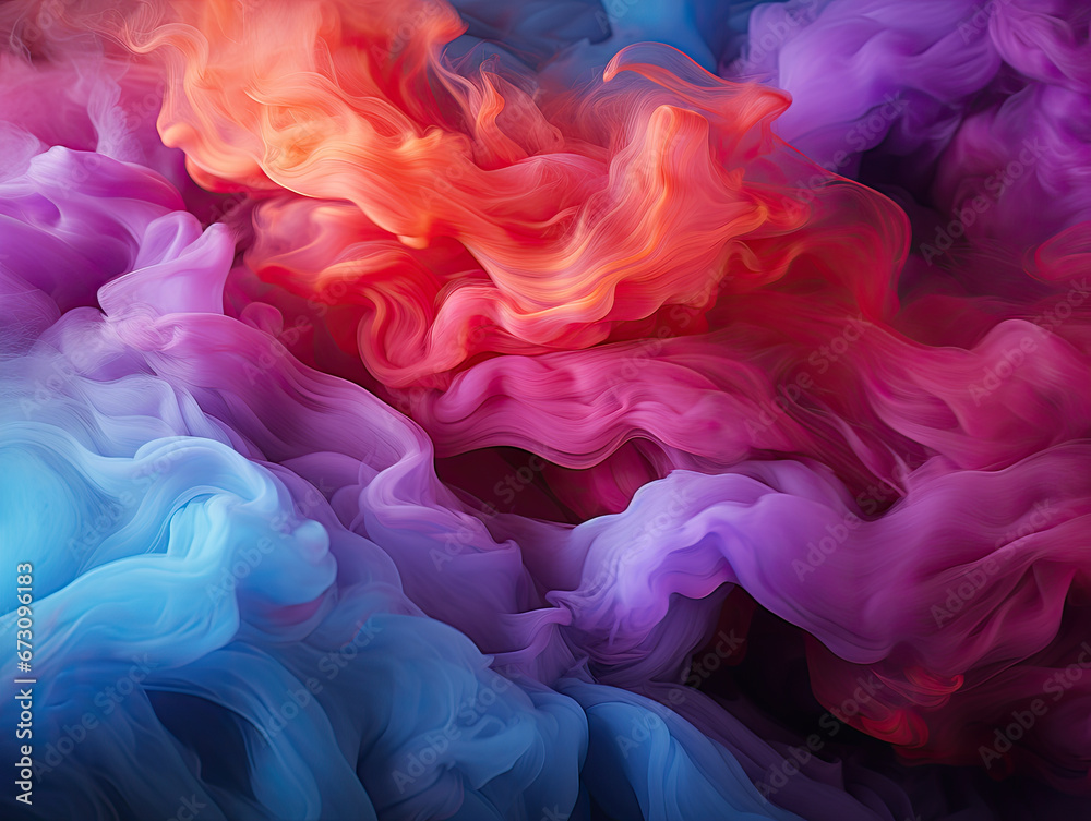 Design a striking abstract background or wallpaper with dramatic smoke and fog in contrasting red, blue, and purple colors, creating a vivid and intense visual experience.