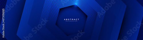 Abstract geometric hexagon repeating laver background. Trendy blue minimal geometry banner. Vector illustration