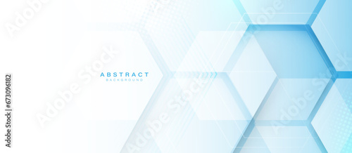 Abstract white and blue hexagon background. science and health care. Futuristic and technology concept background. Vector illustration