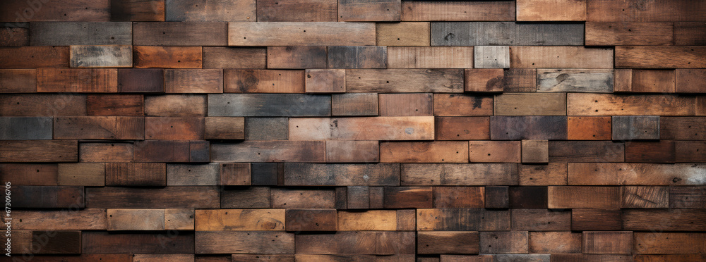 Fototapeta premium Wooden Wall in the Style of Bricks: Earthy Colors and Depth