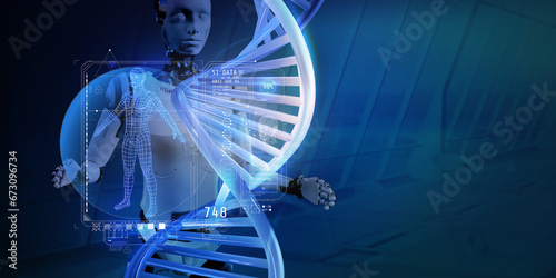 AI android studying human DNA research data.