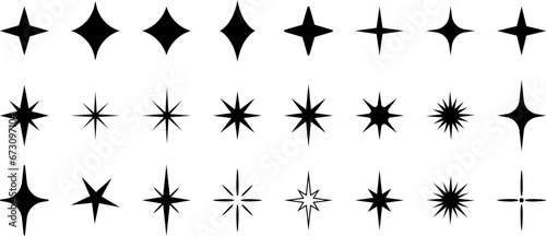 Star burst sticker vector set, sun burst retro quality or rating icon collection, minimalist modern decoration elements, y2k icon set.