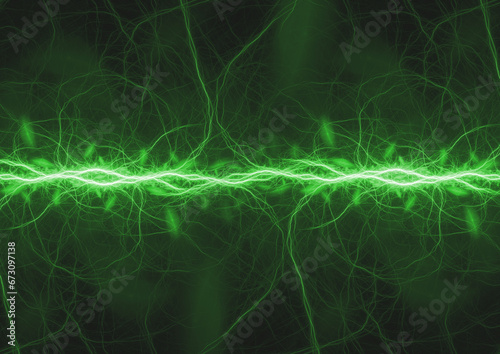 Green electrical lightning, plasma energy background