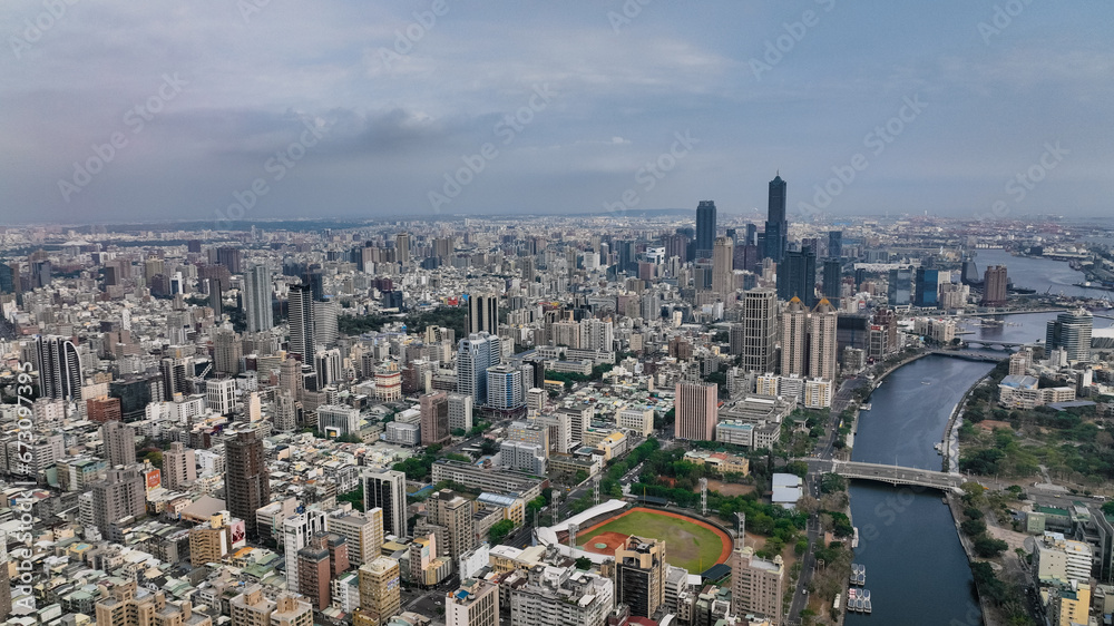 Aerial View to the Panorama of the Kaohsiung City, Taiwan