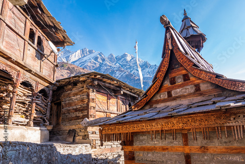 Kamru Fort is an ancient wooden fort built 1000 years old on a hill a few kilometres from Sangla town in the Kinnaur district of Himachal Pradesh, India photo