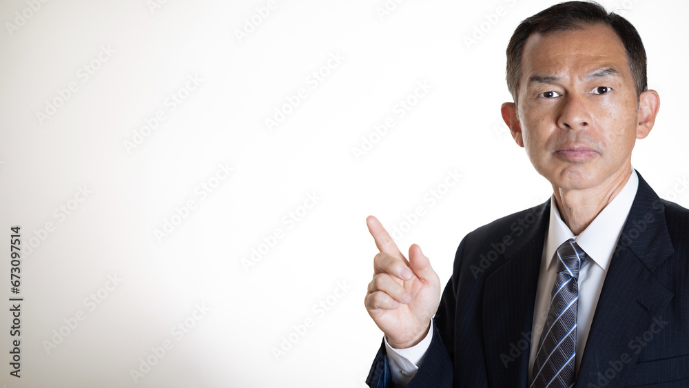 Middle-aged managerial businessman under white background. Middle-aged managerial businessman under white background.