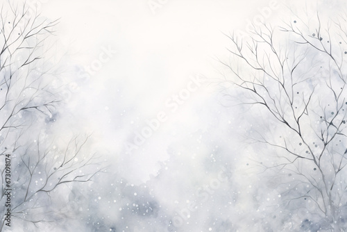A Watercolor Winter Forest Painting  Capturing the Serene Beauty and Mystique of a Snow-Laden Woodland in the Heart of Winter