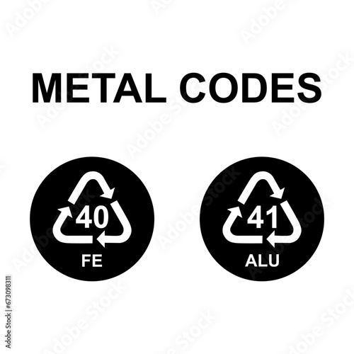 Set of Metals symbol, ecology recycling sign isolated on white background. Package waste icon
