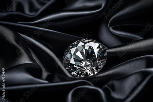 A large diamond on a beautiful dark textile background.generative ai photo