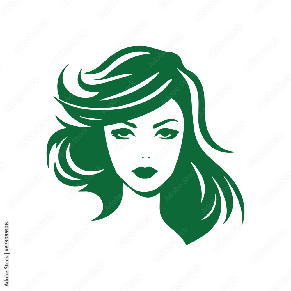 A logo of girl icon woman vector silhouette isolated design pretty and luxury lifestyle concept green icon
