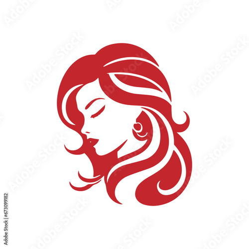 A logo of girl icon woman vector silhouette isolated design pretty and luxury lifestyle concept red icon