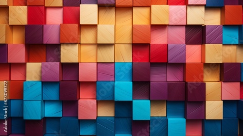 Colorful background of wooden blocks  copy space  16 9