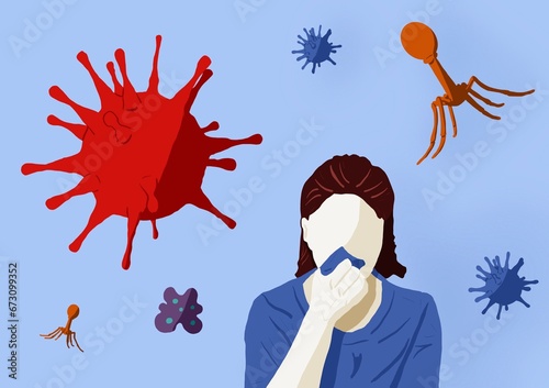 woman surrounded by bacteria and viruses  photo