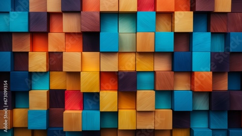 Colorful background of wooden blocks, copy space, 16:9