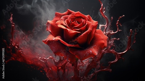red rose ,black background, concept: love and tragedy, copy space, 16:9 #673099385