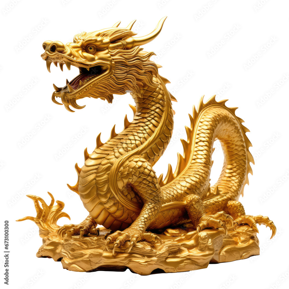 The Chinese dragon is made of gold and represents prosperity and good luck Chinese new year concept, transparent background