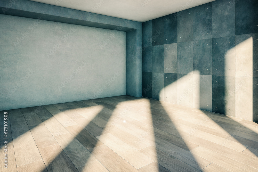 Empty Loft Area With Sunlight From Large Window - 3D Visualization Empty Loft Area With Sunlight From Large Window - 3D Visualization