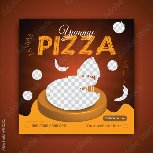 Fast food restaurant web banner template or business marketing social media Instagram post design with abstract background, logo and icon. Fresh pizza. photo
