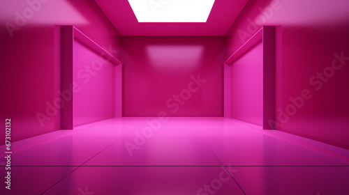 Interior of a minimal empty pink room copy space. Modern design. Generative AI