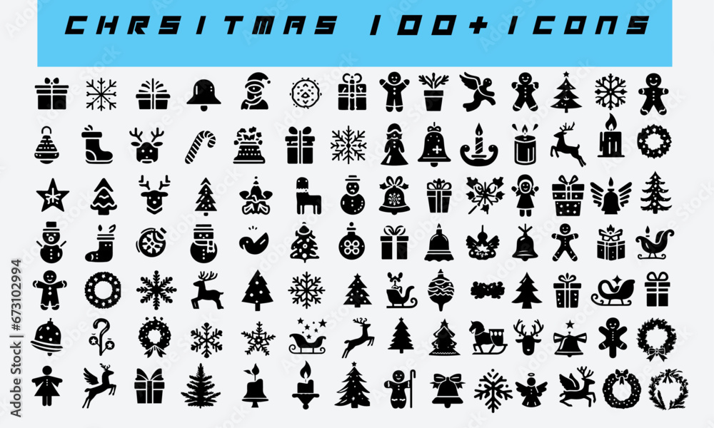 100+ Christmas icons and silhouettes design
