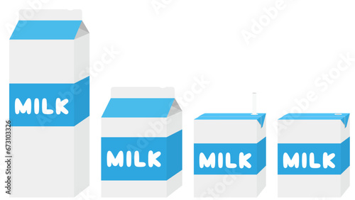 牛乳パックのイラストセット　1L　500ml　200ml