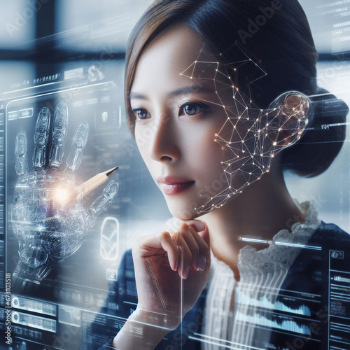 online stock trading, where human expertise meets AI precision. Professionals at work in a modern office, blending technology and finance seamlessly.