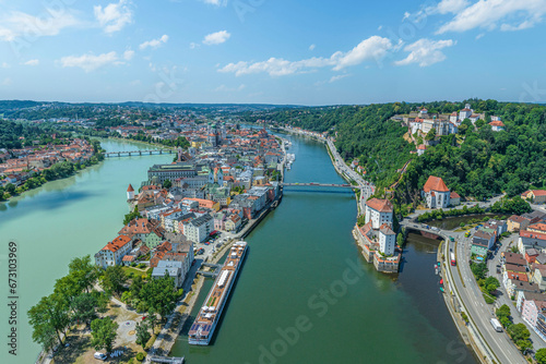 Die Dreiflüssestadt Passau in Niederbayern im Luftbild