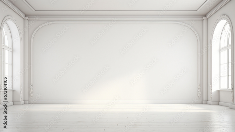 Interior of a minimal empty classic white room. Generative AI
