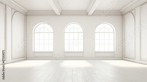 Interior of a minimal empty classic white room. Generative AI